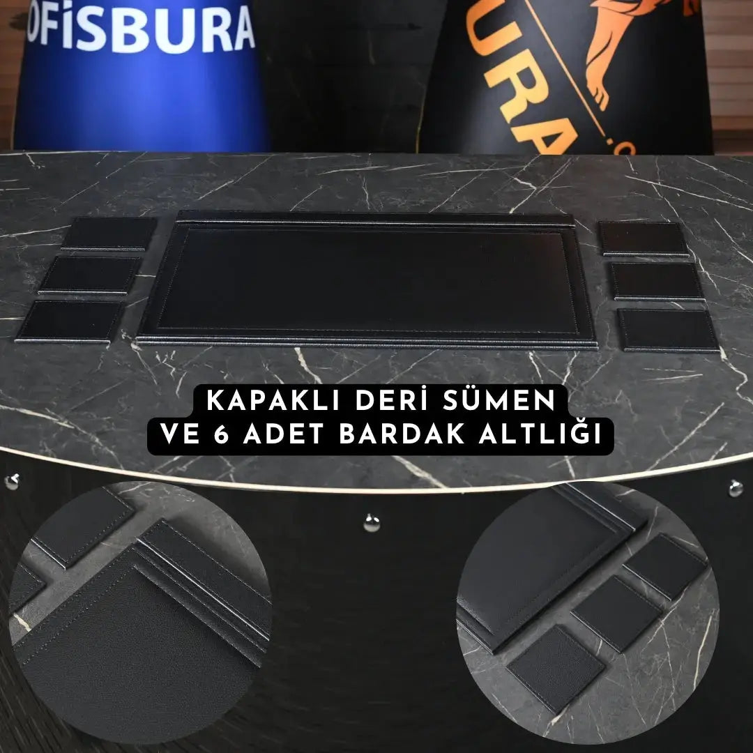 VIP 13 Parça Kristal Sümen Takımı ve Masa İsimliği Seti - Altın Aksesuarlı ofisbura