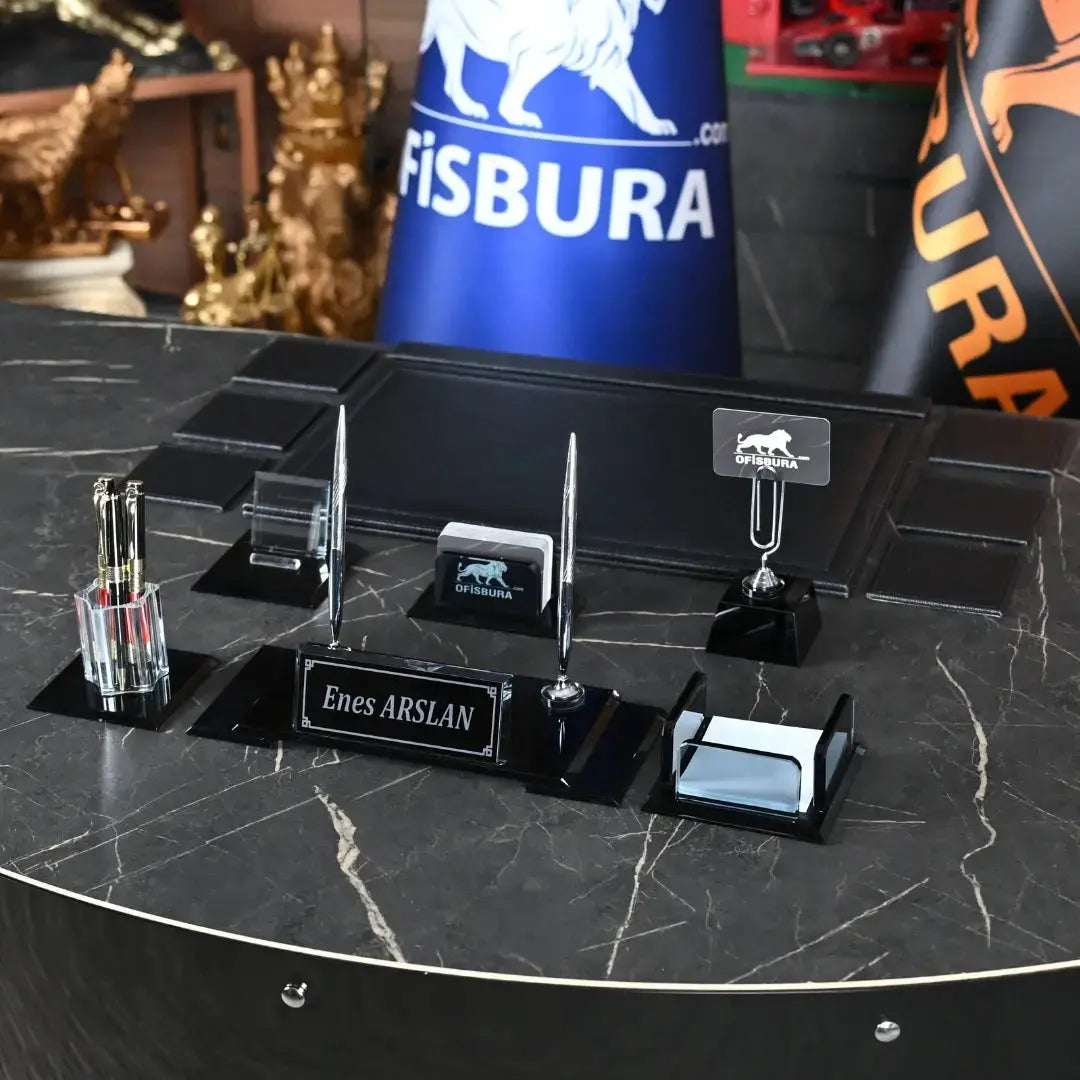 VIP | 13 Parça Kristal Sümen Takımı ve Masa İsimliği Seti - Gümüş Aksesuarlı ofisbura