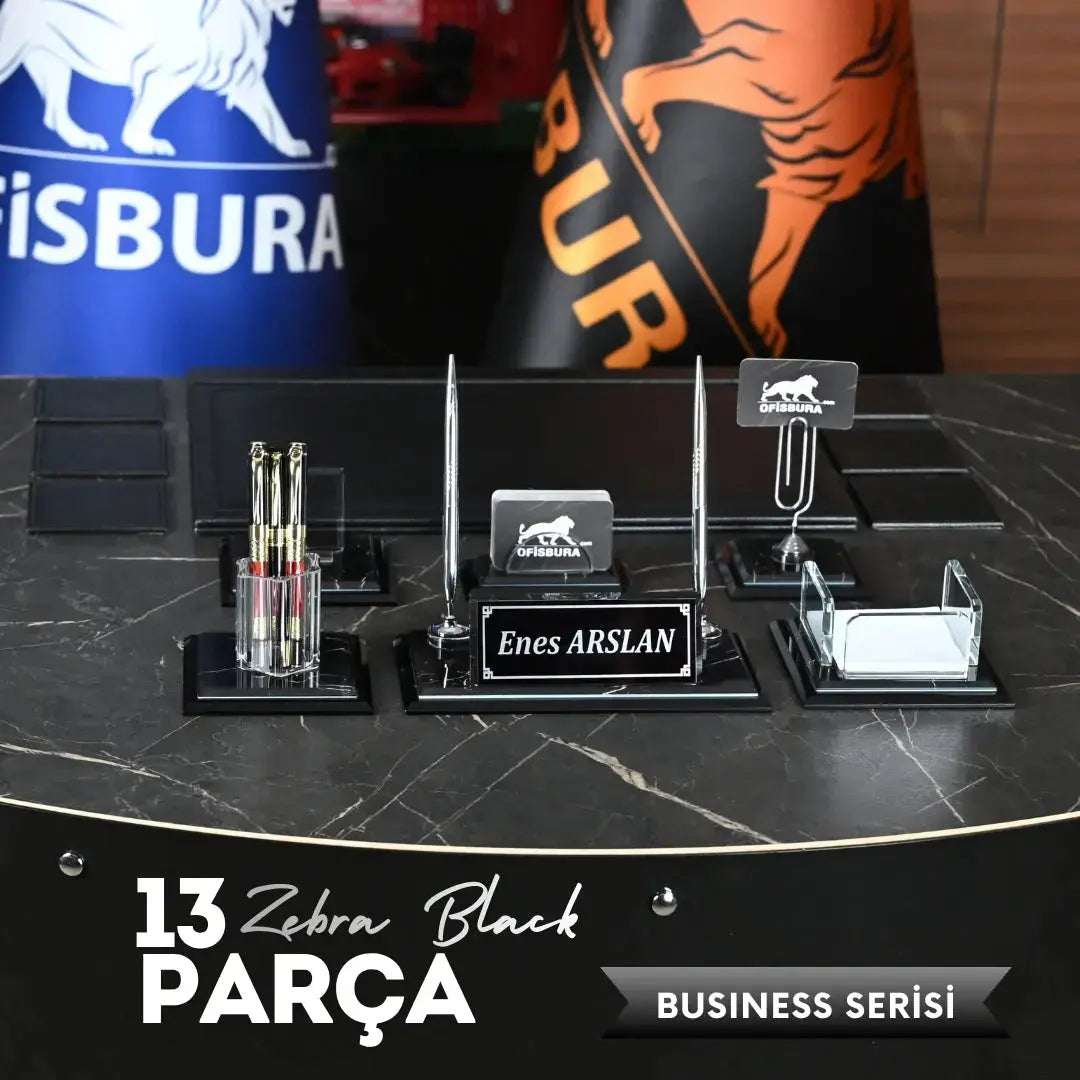 Midi Zebra | 13 Parça Kristal Sümen Takımı ve Masa İsimliği Seti ofisbura