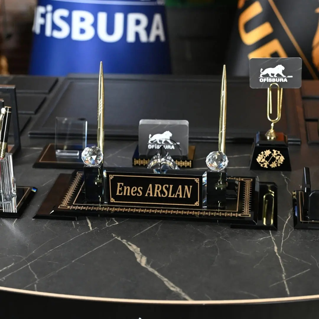 Diamond | Premium Kristal Masa Üstü İsimlik Seti - 15 Parça - Lüks Ofis Masaüstü Sümen Takımı Ofisbura