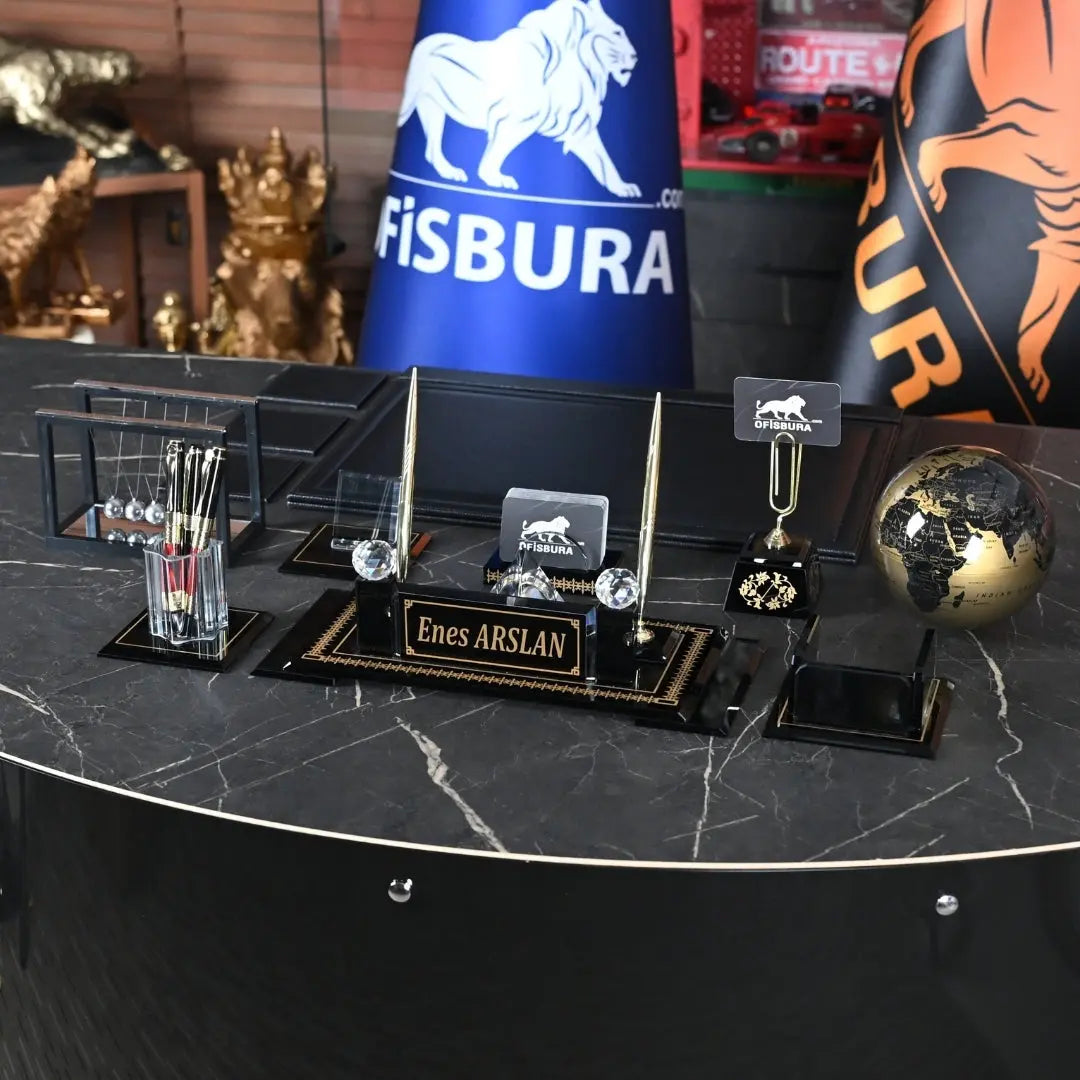 Diamond | Premium Kristal Masa Üstü İsimlik Seti - 15 Parça - Lüks Ofis Masaüstü Sümen Takımı Ofisbura