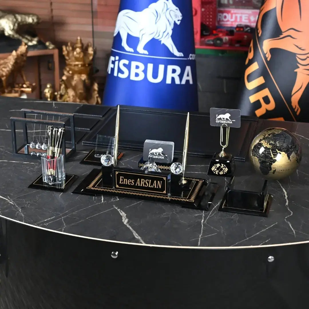 Diamond | Premium Kristal Masa Üstü İsimlik Seti - 15 Parça - Lüks Ofis Masaüstü Sümen Takımı Ofisbura
