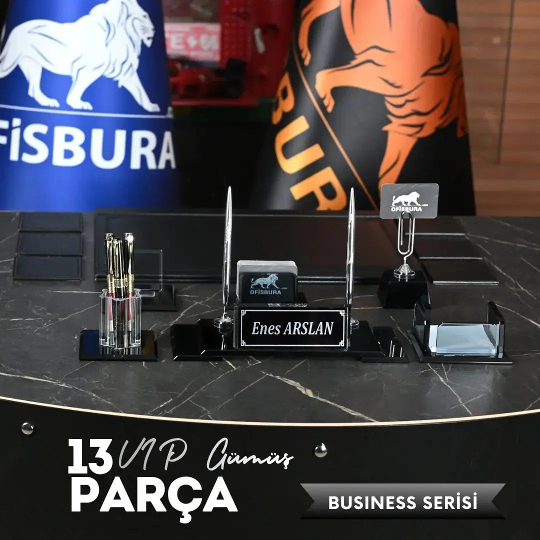 VIP | 13 Parça Kristal Sümen Takımı ve Masa İsimliği Seti - Gümüş Aksesuarlı ofisbura
