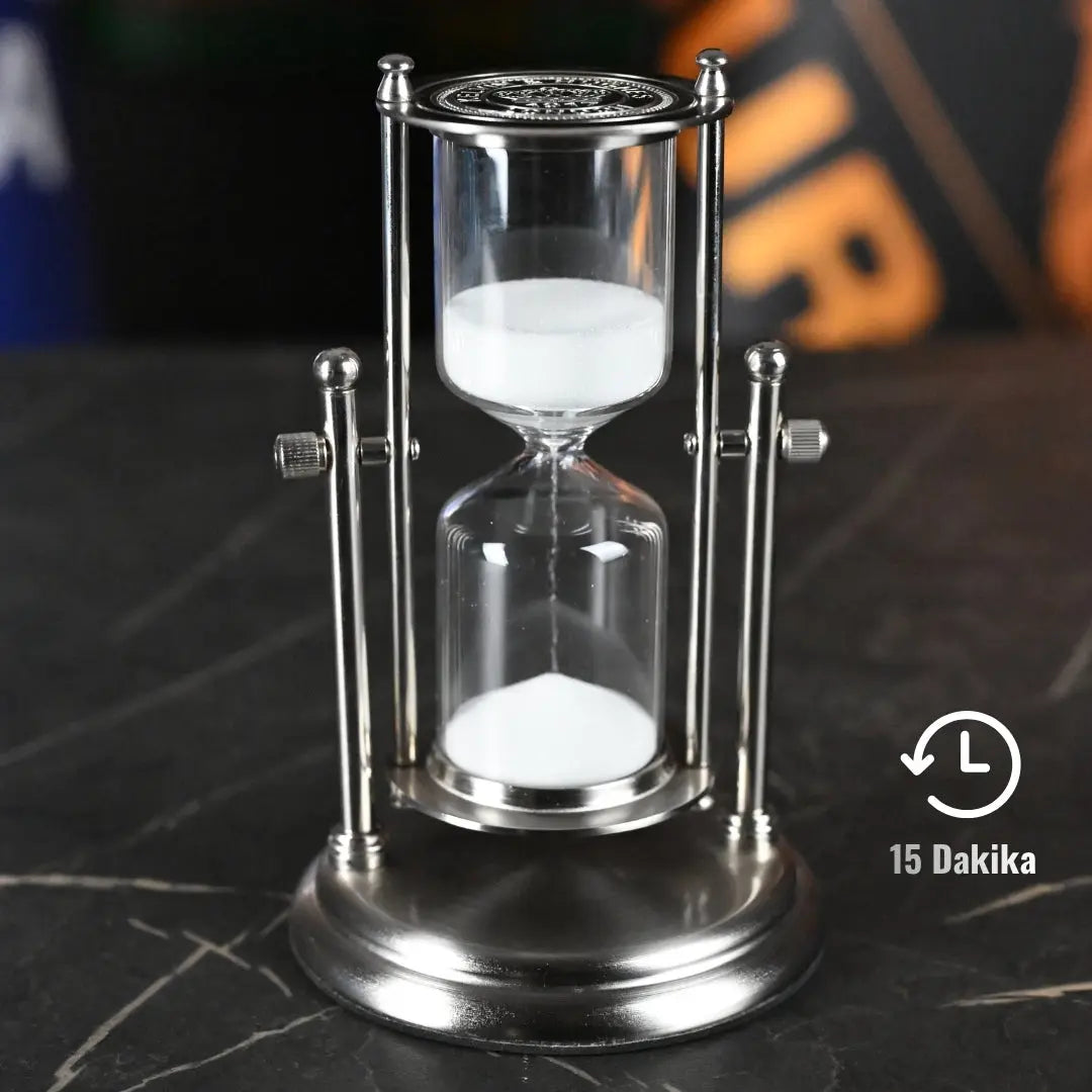 Metal Gövdeli Dekoratif Kum Saati Gümüş – 15 Dakika Ofisbura