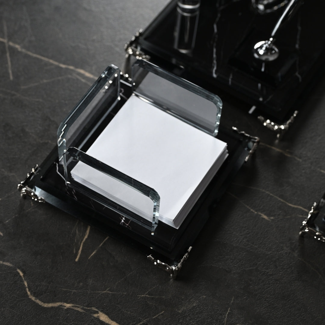 Zebra Black | Premium Kristal Masa Üstü İsimlik Seti - 15 Parça - Lüks Ofis Masaüstü Sümen Takımı