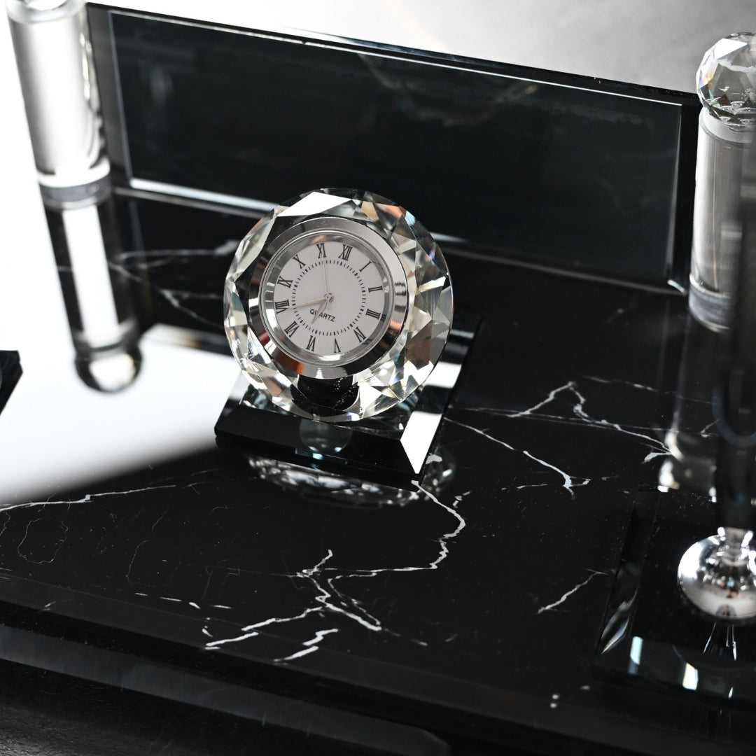 Zebra Black | Premium Kristal Masa Üstü İsimlik Seti - 15 Parça - Lüks Ofis Masaüstü Sümen Takımı