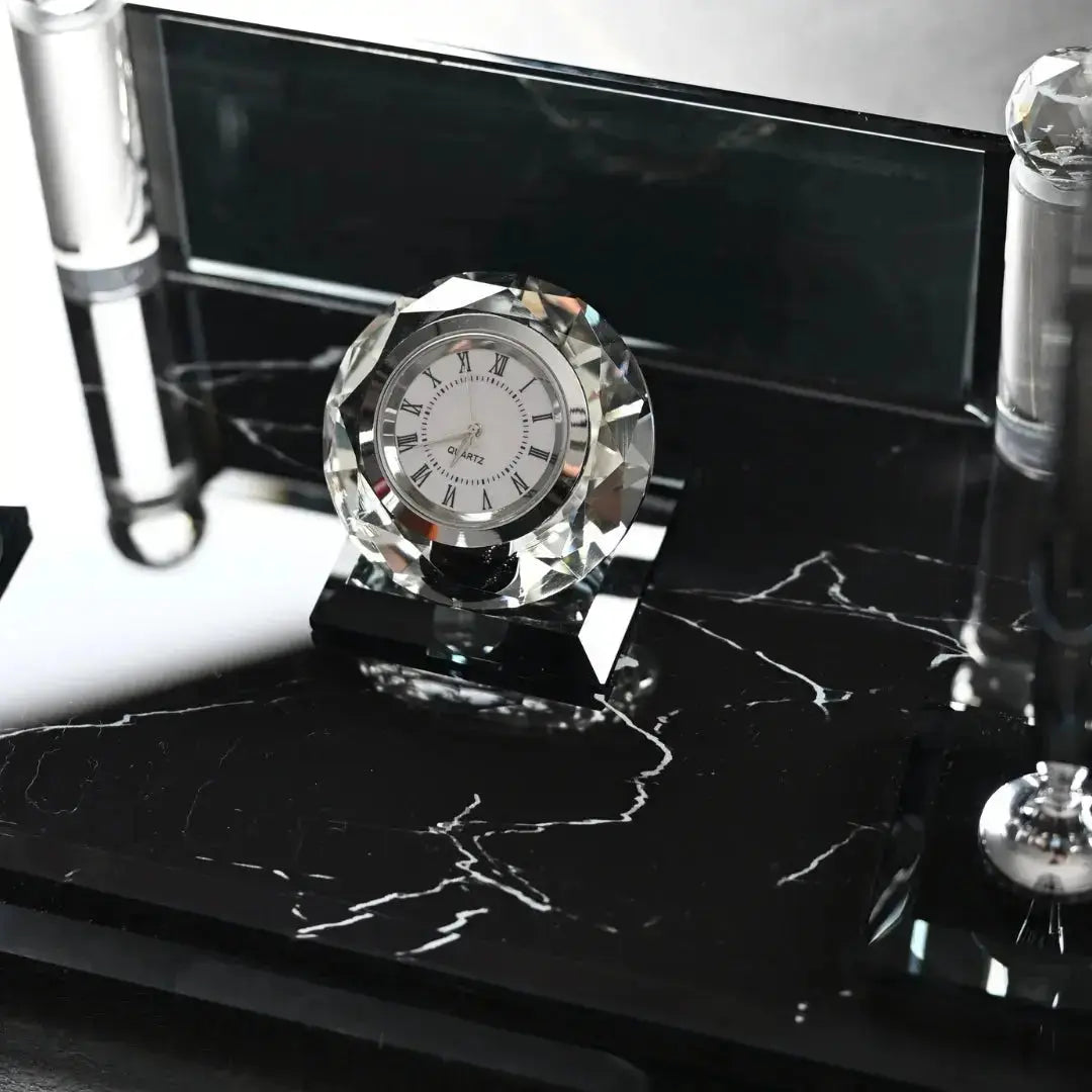 Zebra Black | Premium Kristal Masa Üstü İsimlik Seti - 15 Parça - Lüks Ofis Masaüstü Sümen Takımı Ofisbura