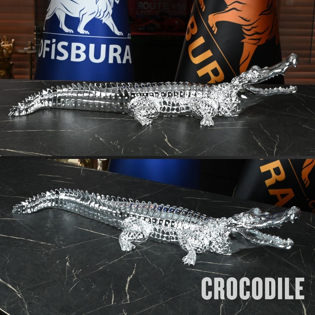 Silver Crocodile Dekoratif Biblo 92 Cm Ofisbura