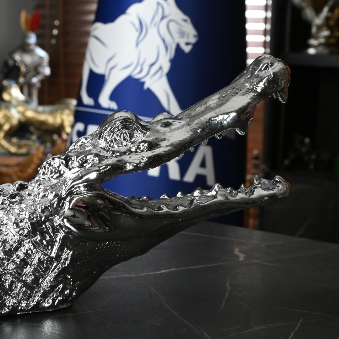 Silver Crocodile Dekoratif Biblo 92 Cm Ofisbura