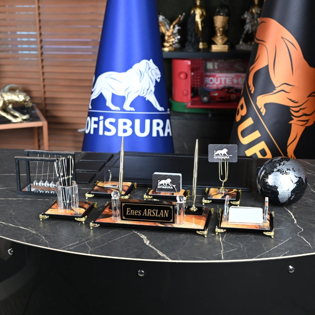 Siena | Premium Kristal Masa Üstü İsimlik Seti - 15 Parça - Lüks Ofis Masaüstü Sümen Takımı Ofisbura