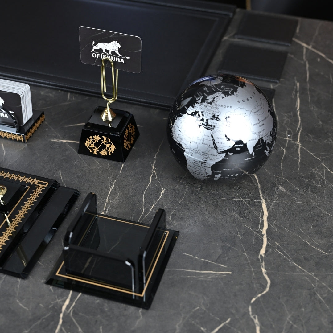 Diamond | Premium Kristal Masa Üstü İsimlik Seti - 15 Parça - Lüks Ofis Masaüstü Sümen Takımı Ofisbura