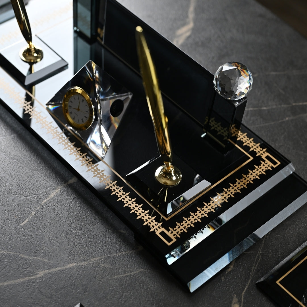 Diamond | Premium Kristal Masa Üstü İsimlik Seti - 15 Parça - Lüks Ofis Masaüstü Sümen Takımı Ofisbura