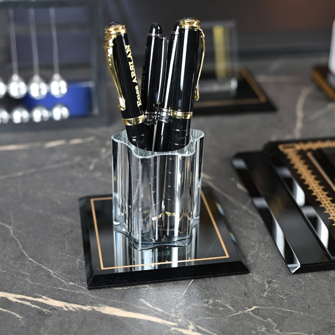 Diamond | Premium Kristal Masa Üstü İsimlik Seti - 15 Parça - Lüks Ofis Masaüstü Sümen Takımı Ofisbura
