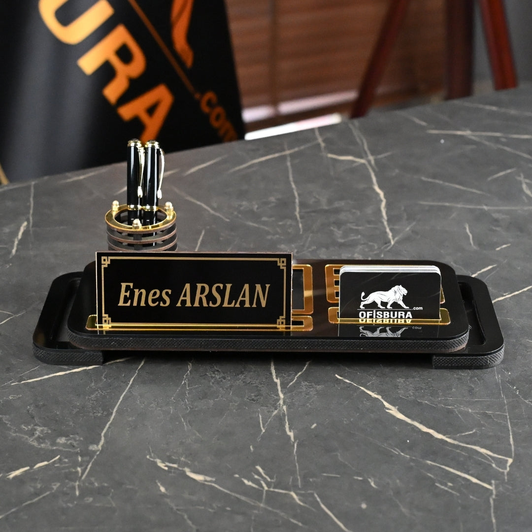 Nova Ahşap Masa İsimliği | Kişiye Özel İsimlikli Masa Düzenleyici 40x15 cm Ofisbura