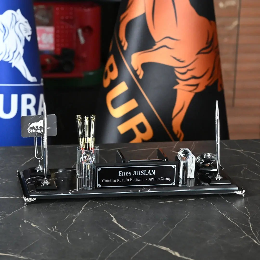 Kral Zebra Black Kristal Cam Masa Üstü İsimlik - Ofis İsimlik Seti (50 cm) Ofisbura