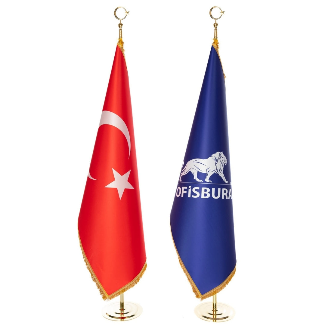 Makam Bayrağı Takımı | Logolu ve Türk Bayrağı Sarı Direk