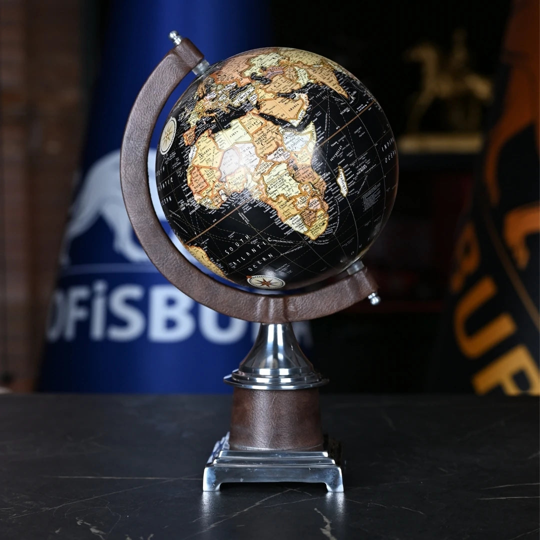 Atlas World 38 Cm Deri Kaplama Dekoratif Dünya Küresi