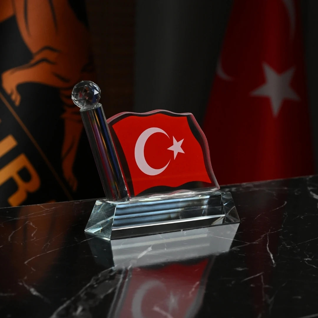 Kadife Kutulu Türk Bayrağı Kristal Cam