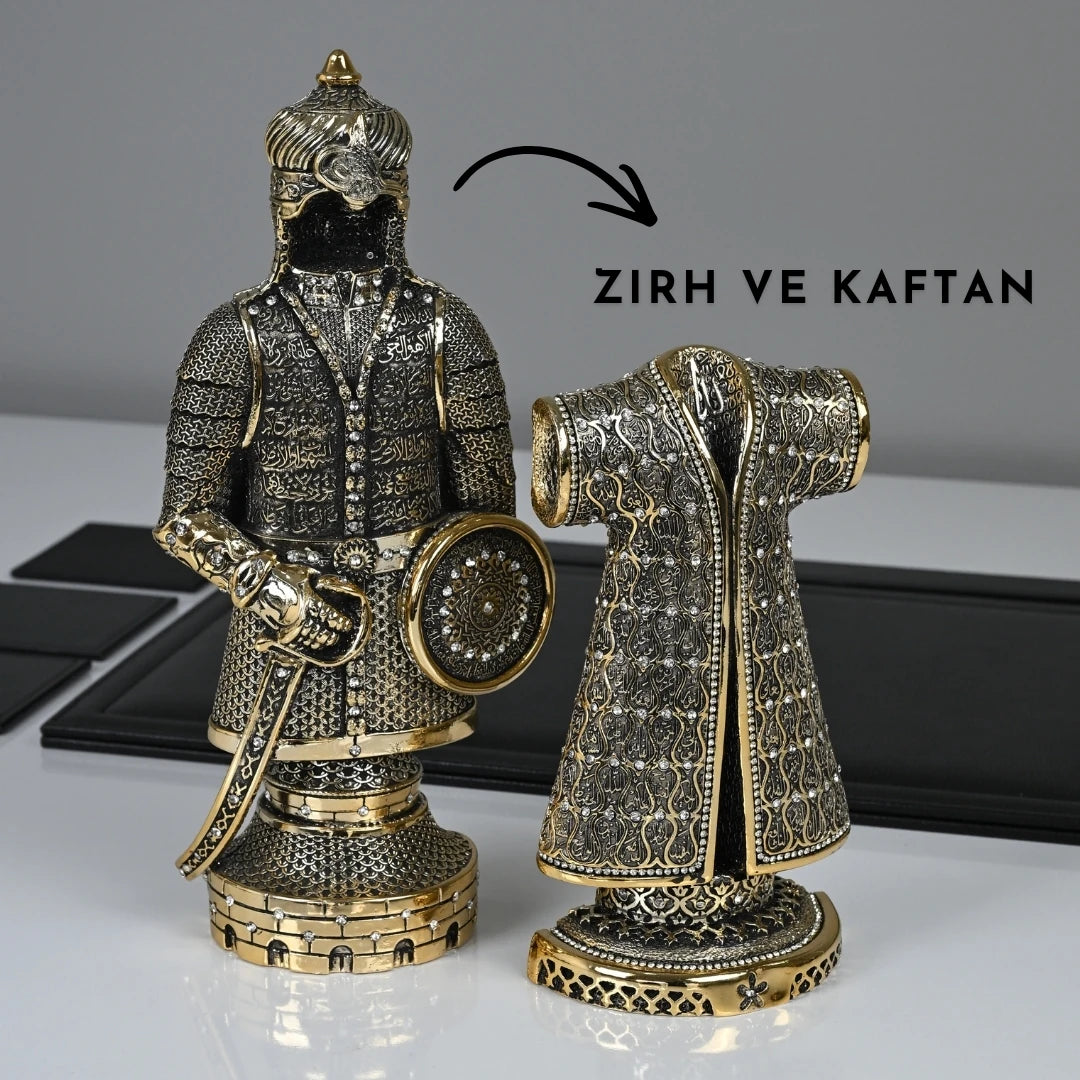 22 Parça Siyah Kristal Sümen Takımı ve Masa İsimliği Seti - Altın Detaylı