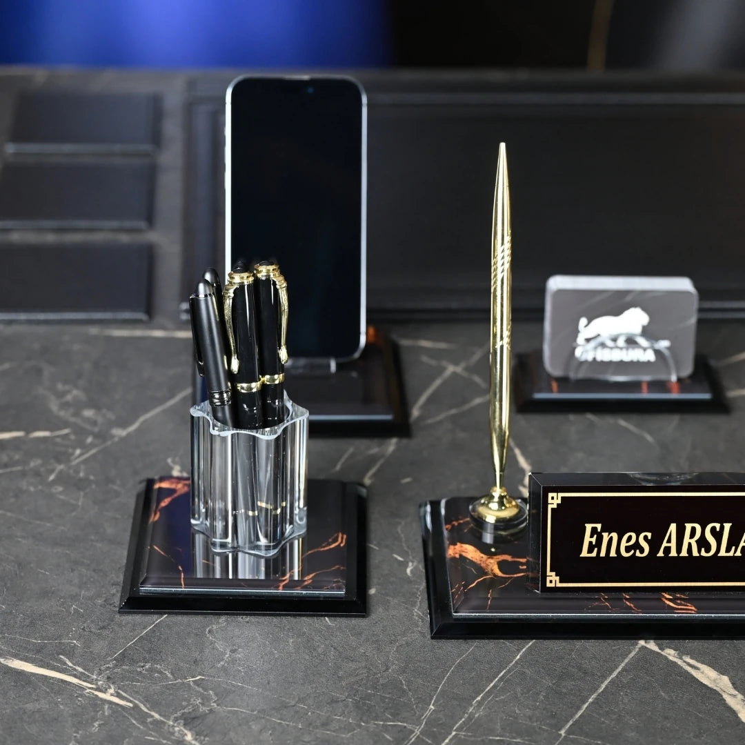 Midi Negro 13 Parça Kristal Sümen Takımı - Kişiye Özel Masa Üstü İsimlik Seti Siyah