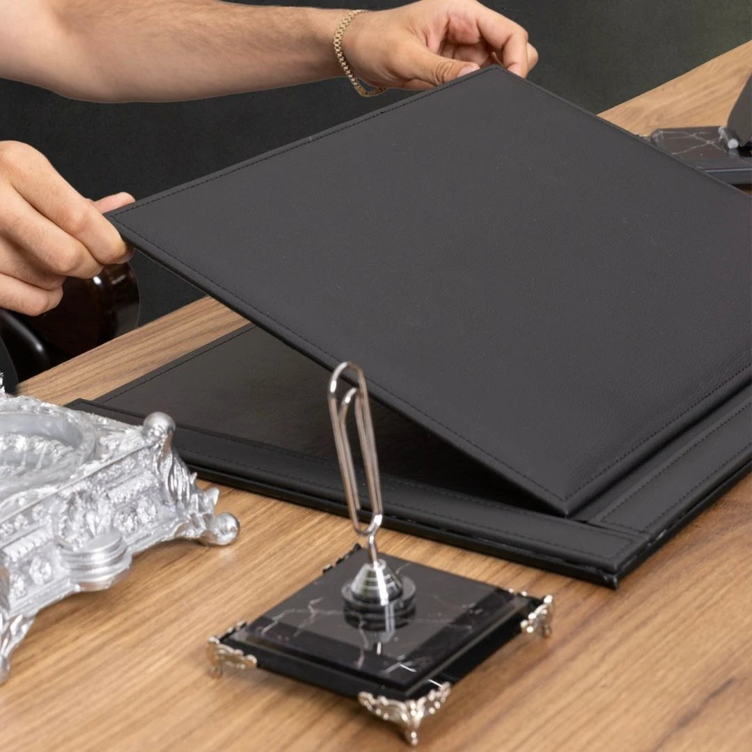 9 Parça Zebra Black Kristal Masa Üstü Seti - Gümüş Detaylı Denge Toplu Makam Takımı