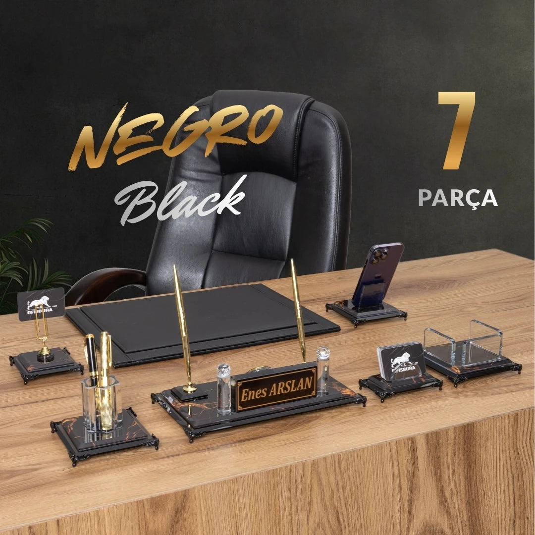 Negro 7 Parça Premium Kristal Sümen Takımı - Kişiye Özel Masa Üstü İsimlik Seti