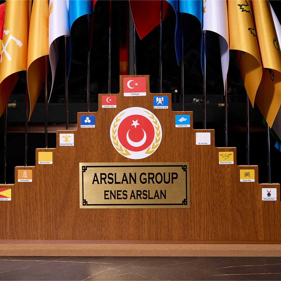 17'li Türk Devletleri Bayrak Seti Ahşap Kaide - Kişiye Özel (70 × 50 cm)