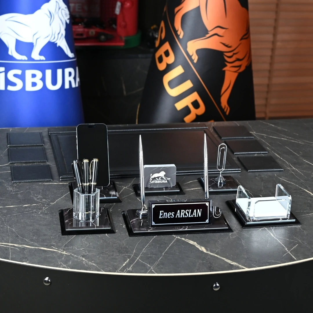 Midi Zebra 13 Parça Kristal Sümen Takımı - Kişiye Özel Masa Üstü İsimlik Seti Gümüş