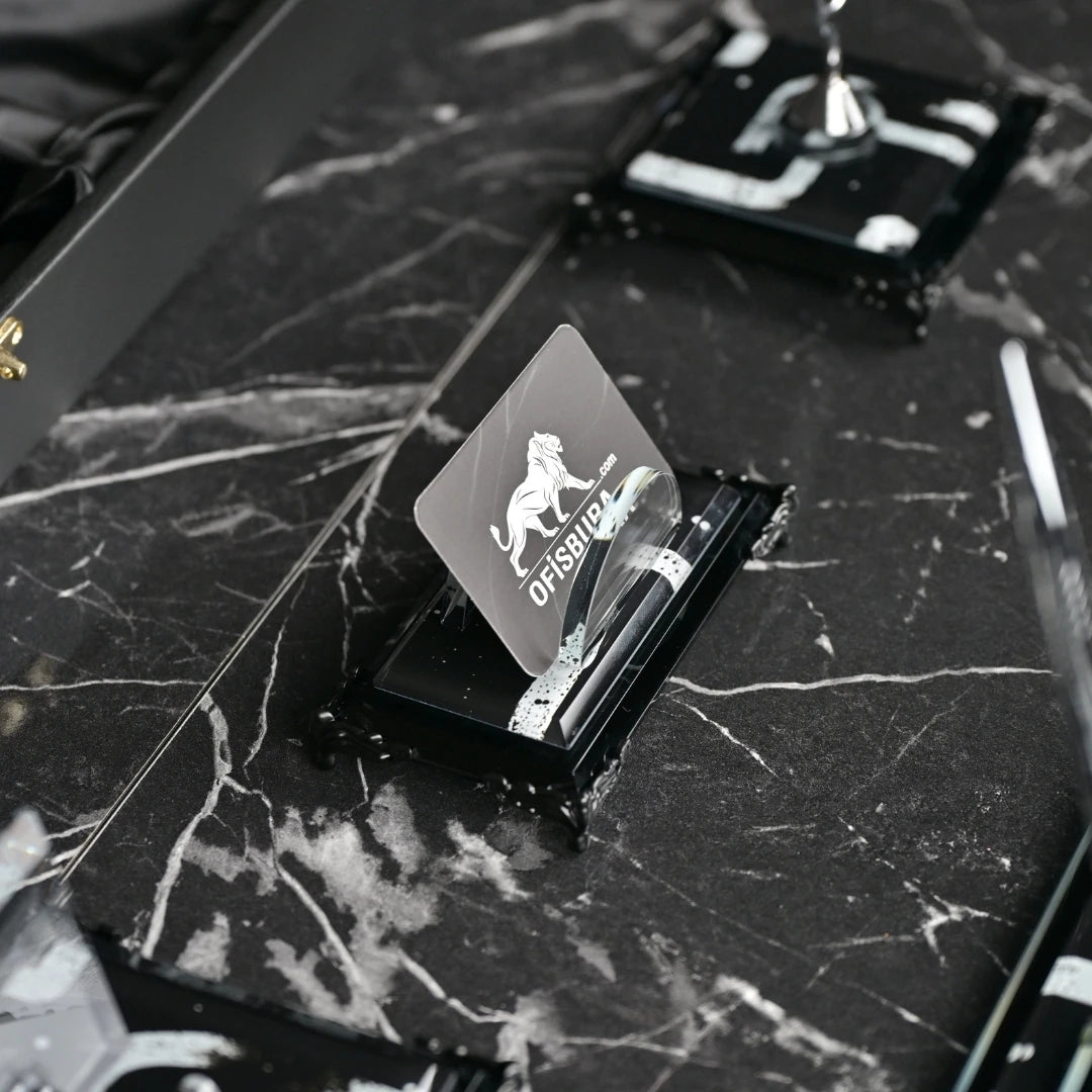 Piano Black 6 Parça Kristal Sümen Takımı - Kişiye Özel Masa Üstü İsimlik Seti Özel Deri Kutulu