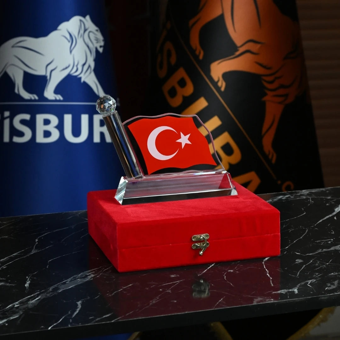 Kadife Kutulu Türk Bayrağı Kristal Cam