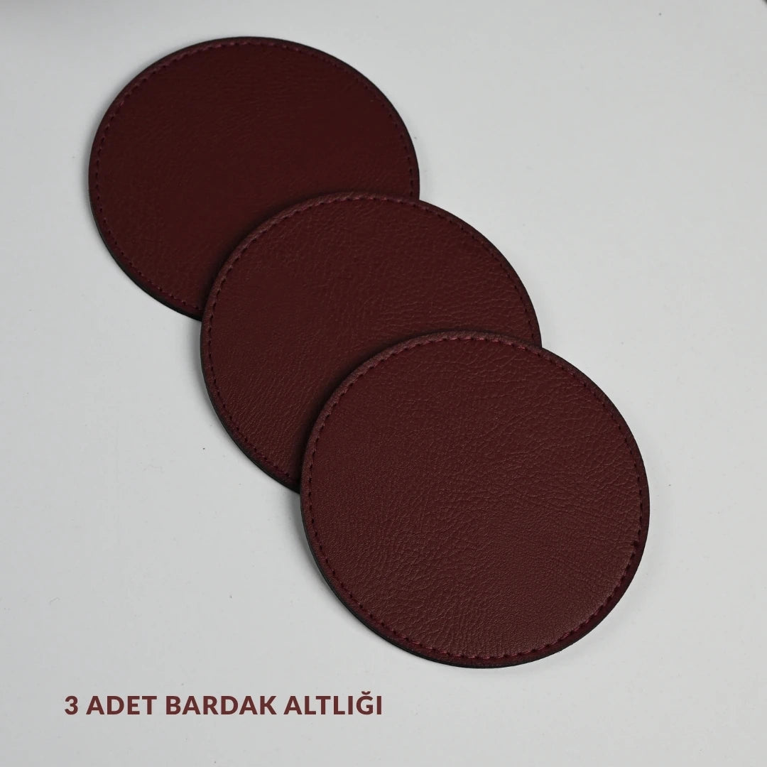 Burgundy - Bordo 8 Parça Deri Sümen Takımı