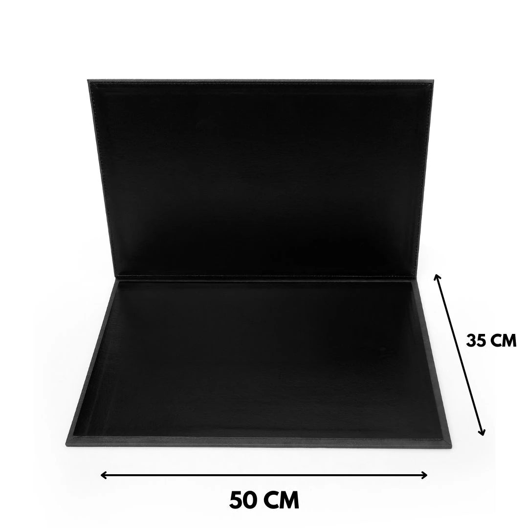 Kapaklı Büyük Deri Sümen Takımı - Antrasit | 50x35 cm  ( 4 Adet Bardak Altlığı Hediyeli )