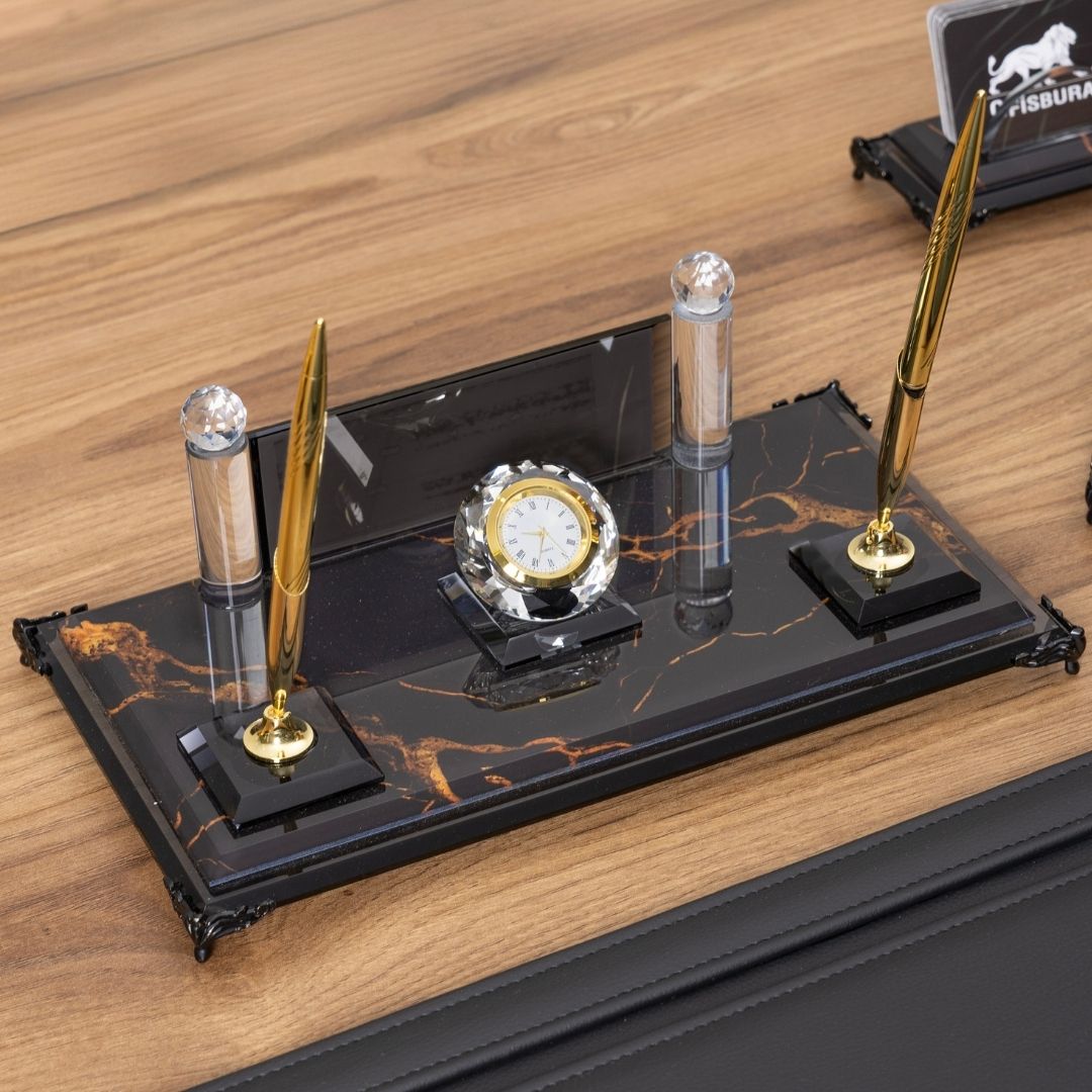 Negro 9 Parça Premium Kristal Sümen Takımı - Kişiye Özel Masa Üstü İsimlik Seti