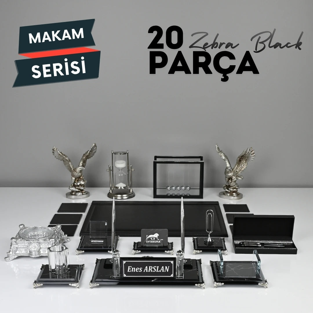 Zebra Black 20 Parça Kristal Sümen Takımı ve Masa İsimliği Seti -