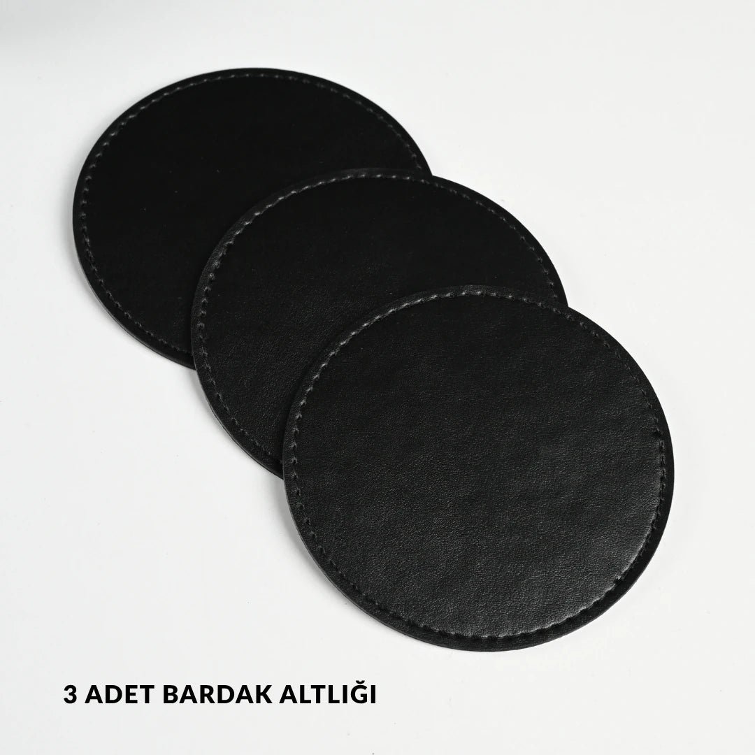 Black - Altın Siyah 8 Parça Deri Sümen Takımı