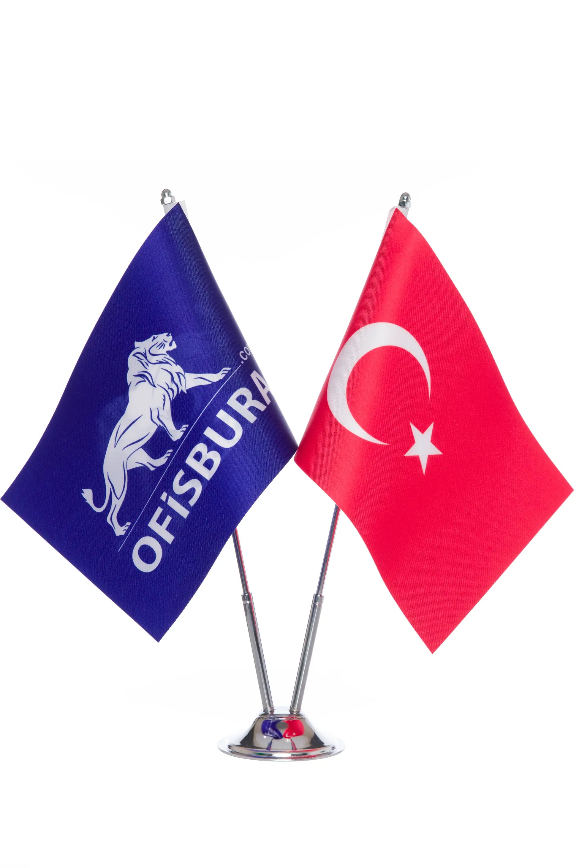 Masa Bayrağı | Logo ve Türk Bayrağı Krom Direk