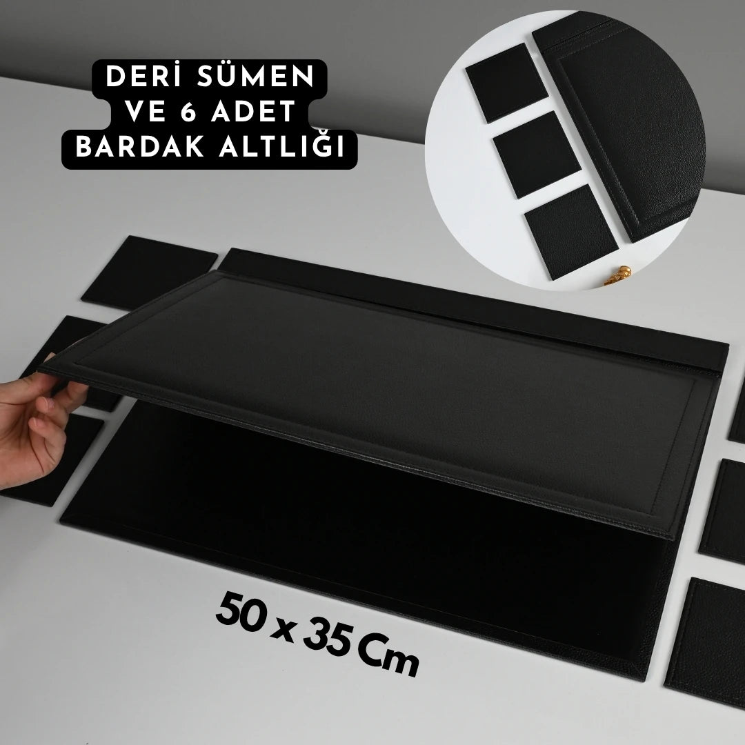 20 Parça Siyah Kristal Sümen Takımı ve Masa İsimliği Seti - Altın Detaylı