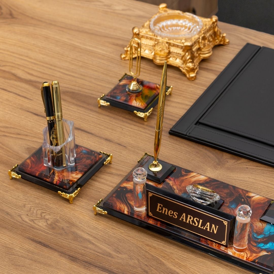 Royalty 9 Parça Kristal Makam Masa İsimlik Seti ve Sümen Takımı