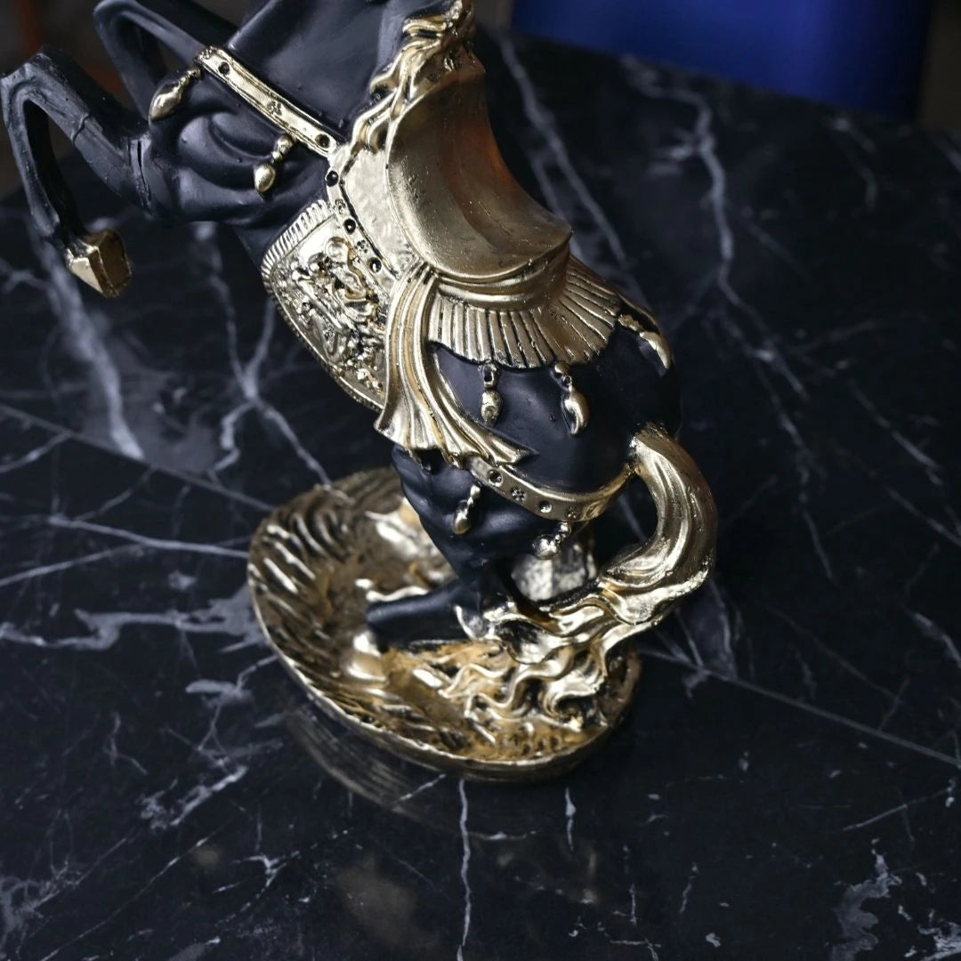 Şahlanan At Heykeli Siyah Gold - 45 cm Büyük Boy Lüks Ofis Aksesuarı