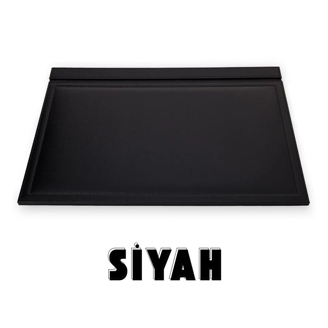 Kapaklı Büyük Deri Sümen Takımı - Siyah | 50x35 cm (4 Adet Bardak Altlığı Hediyeli)