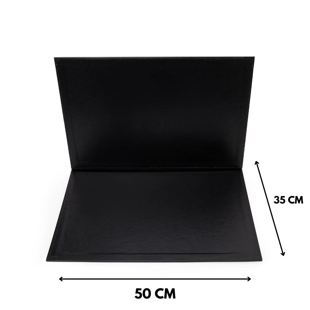 Kapaklı Büyük Deri Sümen Takımı - Siyah | 50x35 cm (4 Adet Bardak Altlığı Hediyeli)