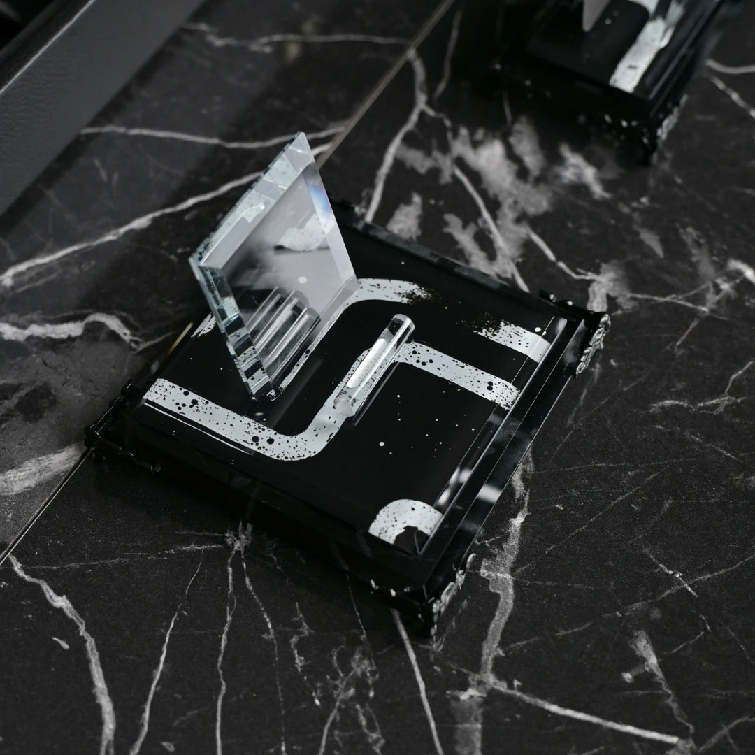 Piano Black 6 Parça Kristal Sümen Takımı - Kişiye Özel Masa Üstü İsimlik Seti Özel Deri Kutulu