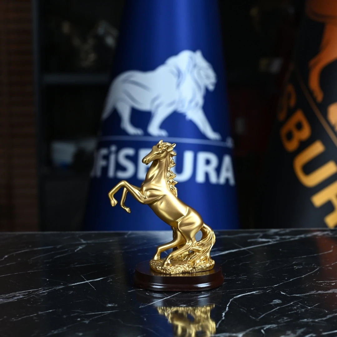 Şahlanan At Heykeli Siyah Gold - 19 cm Lüks Ofis Aksesuarı
