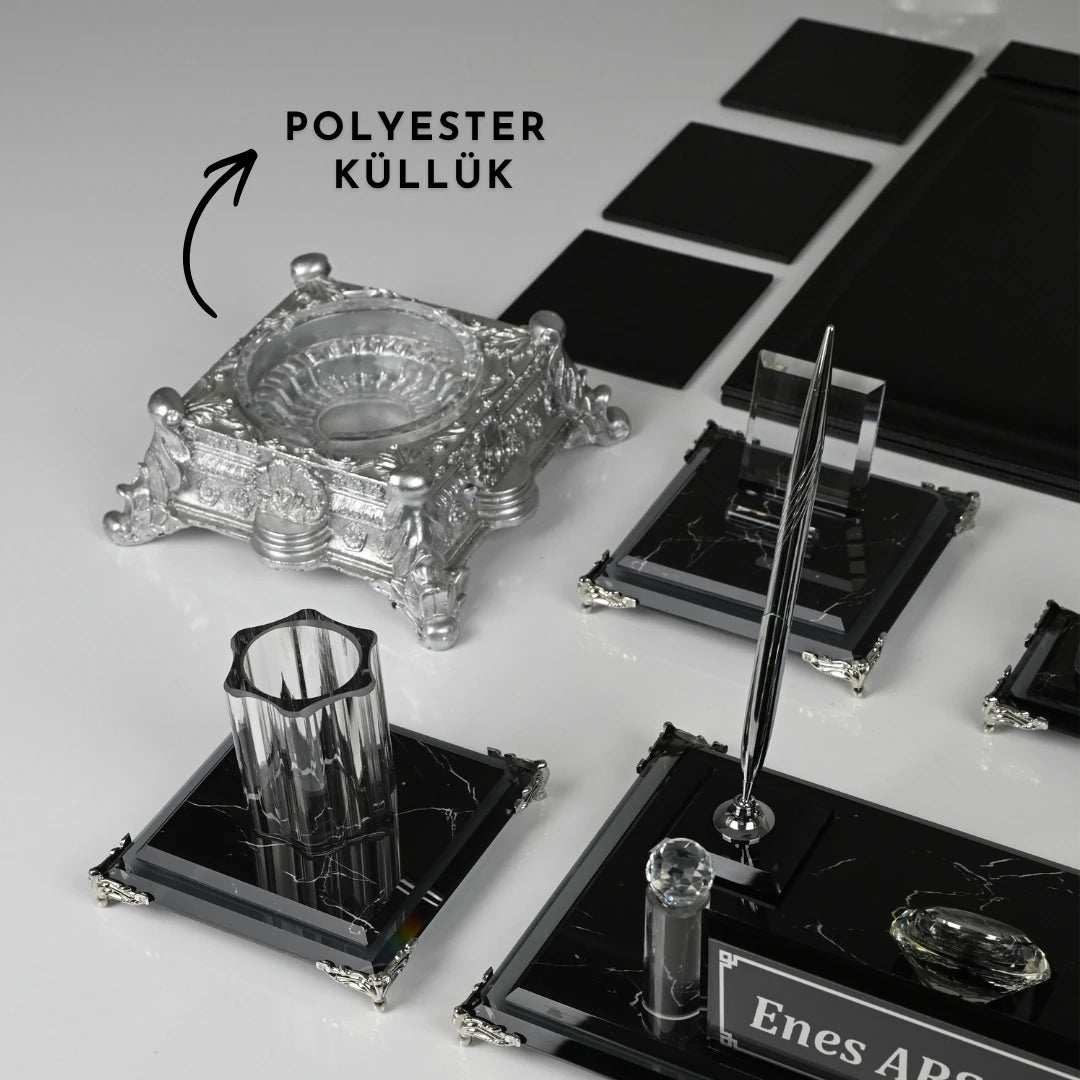Zebra Black 20 Parça Kristal Sümen Takımı ve Masa İsimliği Seti -