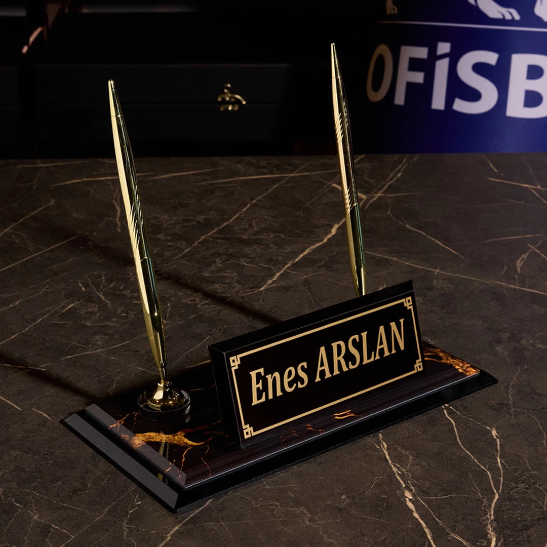 NG Kristal Sümen Takımı Uyumlu Masa Üstü İsimlik Seti - Kişiye Özel Çift Kalemli