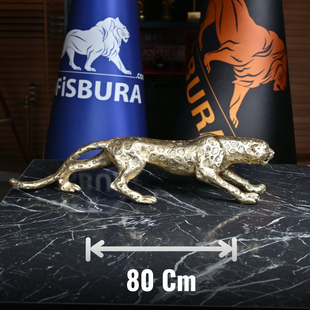 Büyük Boy Çita Heykeli Altın Renk - 80 cm Lüks Ofis Aksesuarı