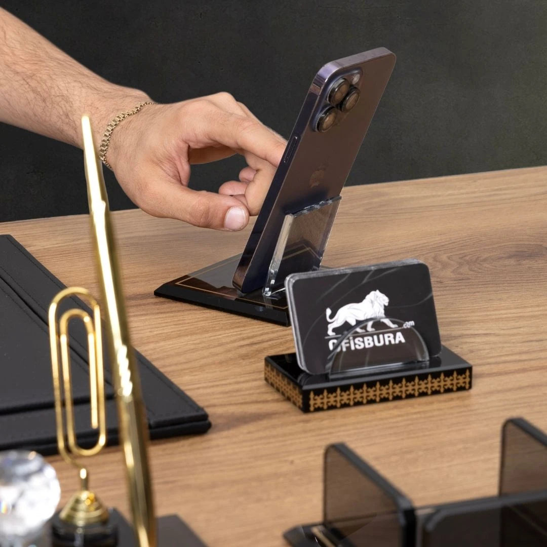 Klasik Altın Premium Kristal Sümen Takımı ve Masaüstü İsimlik Seti (9 Parça)
