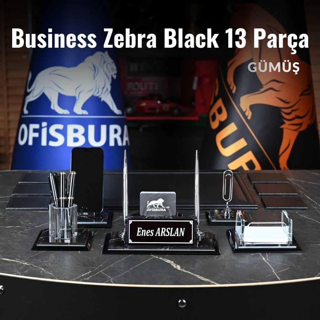 Midi Zebra 13 Parça Kristal Sümen Takımı - Kişiye Özel Masa Üstü İsimlik Seti Gümüş