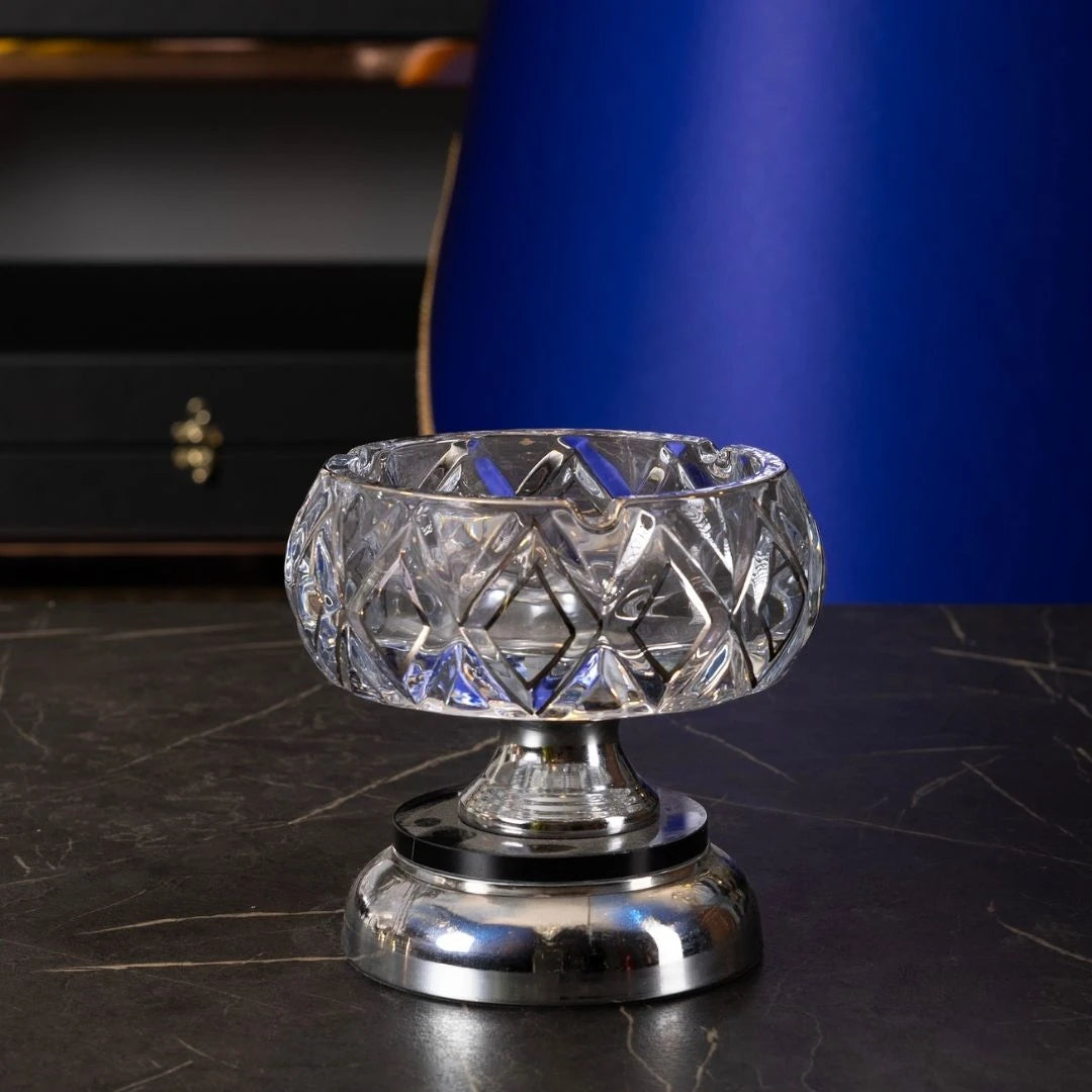 Kristal Cam Küllük Gümüş Detaylı Ayaklı - 15 cm