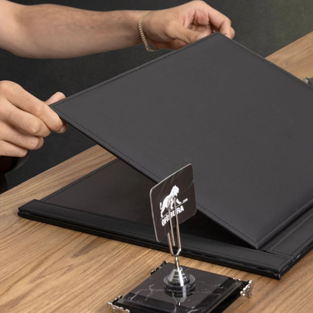 Kişiye Özel Kristal Masa İsimliği Seti – 7 Parça Premium Ofis Takımı  - Zebra Black